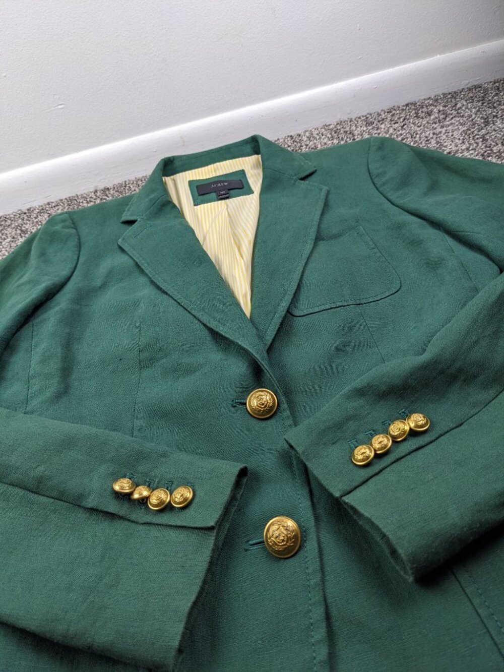 J Crew Blazer Jacket 100% Linen Gold Button Green Womens 12 12T Tall - Picture 3 of 14